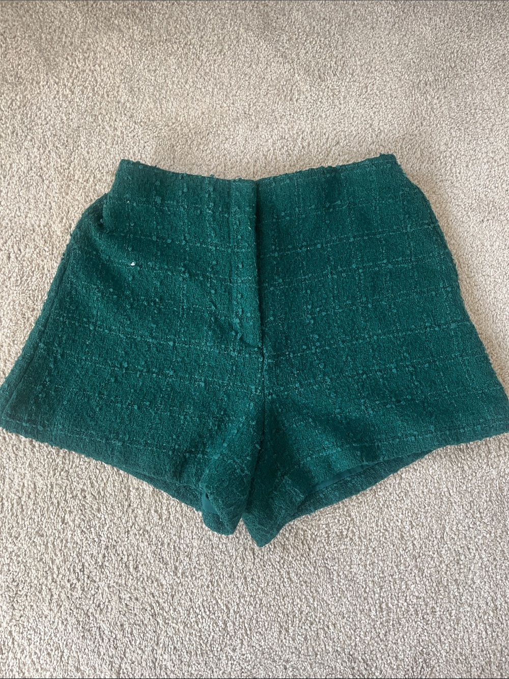 Abercrombie & Fitch Emerald Green High-Waist Tweed Shorts